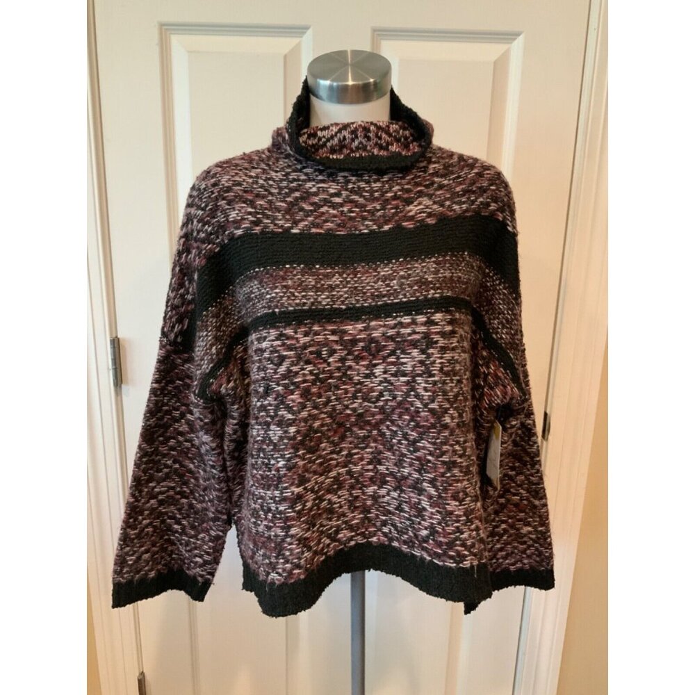 John + Jenn Purple & Black Striped Mock Neck Knit Sweater, Size S